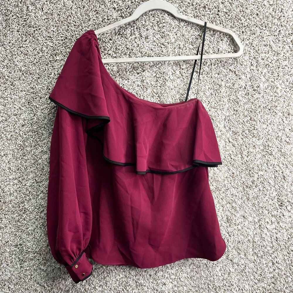 Amanda Uprichard Top Women’s Medium Burgundy Maroon with Black Trim One Shoulder
